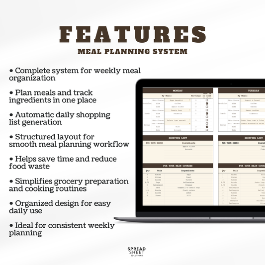 Meal Planner Spreadsheet