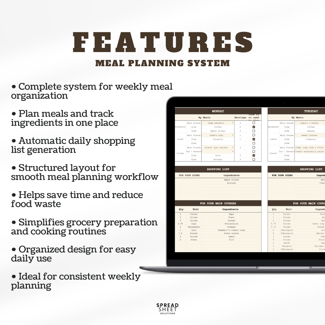 Meal Planner Spreadsheet