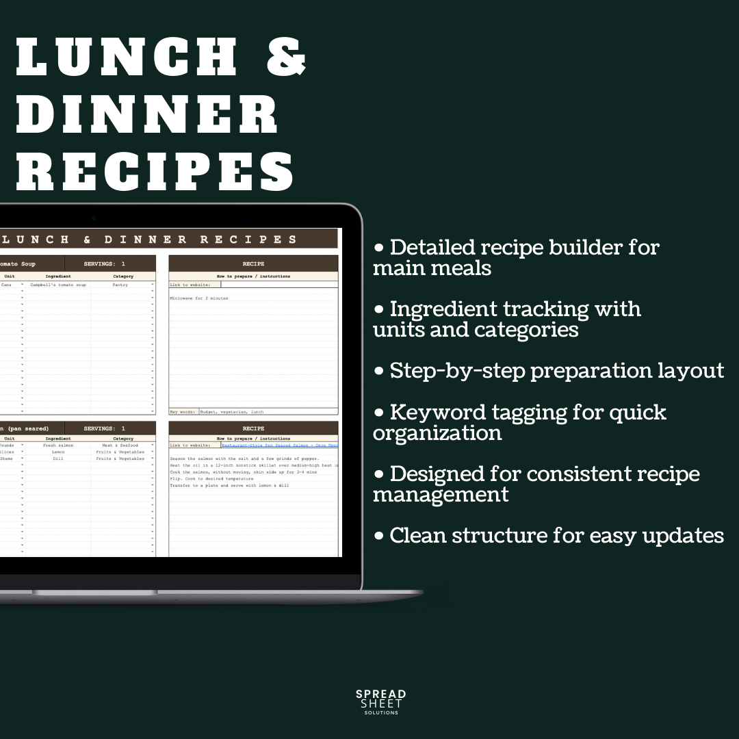 Meal Planner Spreadsheet